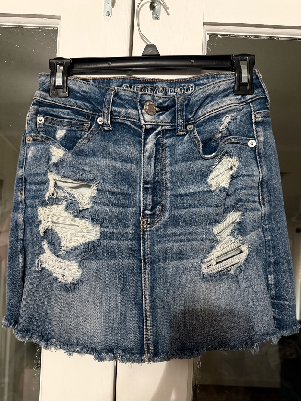 American Eagle Outfitters Ripped Denim Mini Skirt in Blue